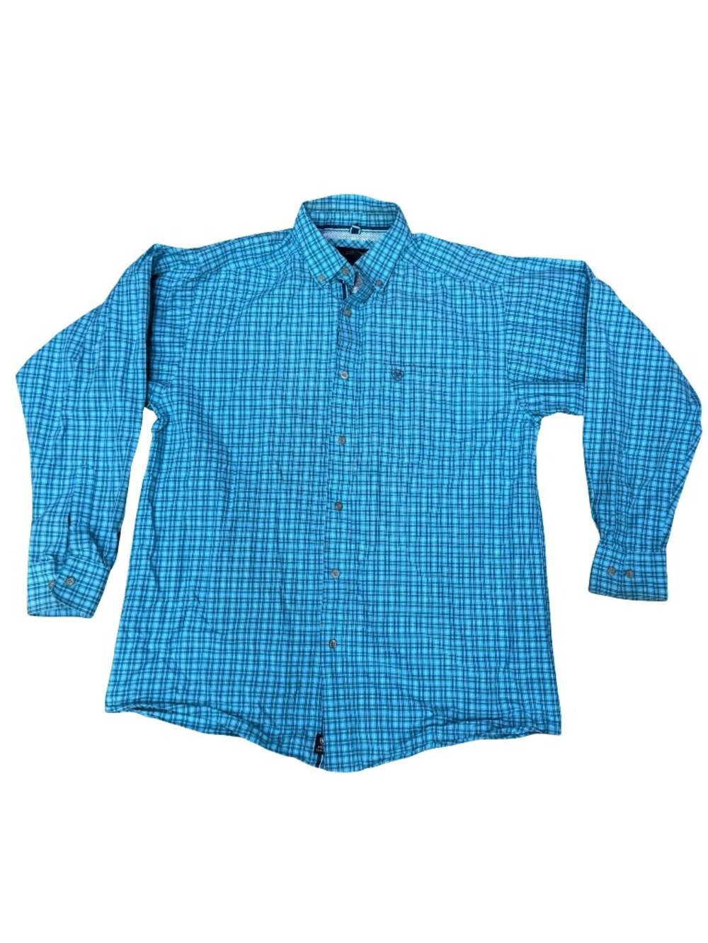 Ariat Pro Series Mens Light Dark Blue Plaid Long Sleeve Button-Down Shirt Sz M